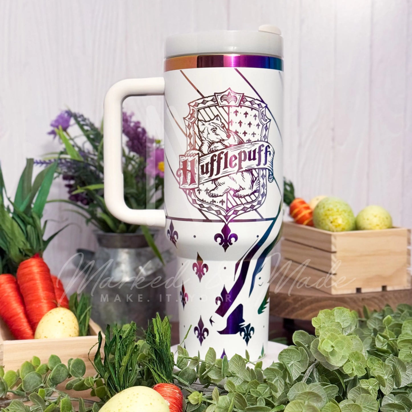 Hufflepuff (V1) Tumbler White to Rainbow 40oz 