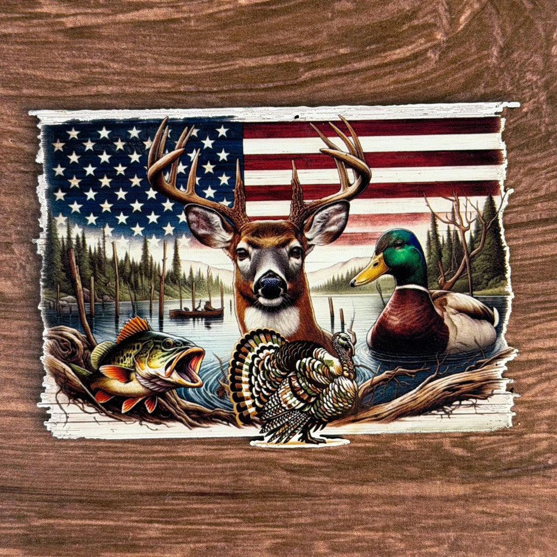 Hunting & Fishing Flag | UV Printed Leather Hat Patch 