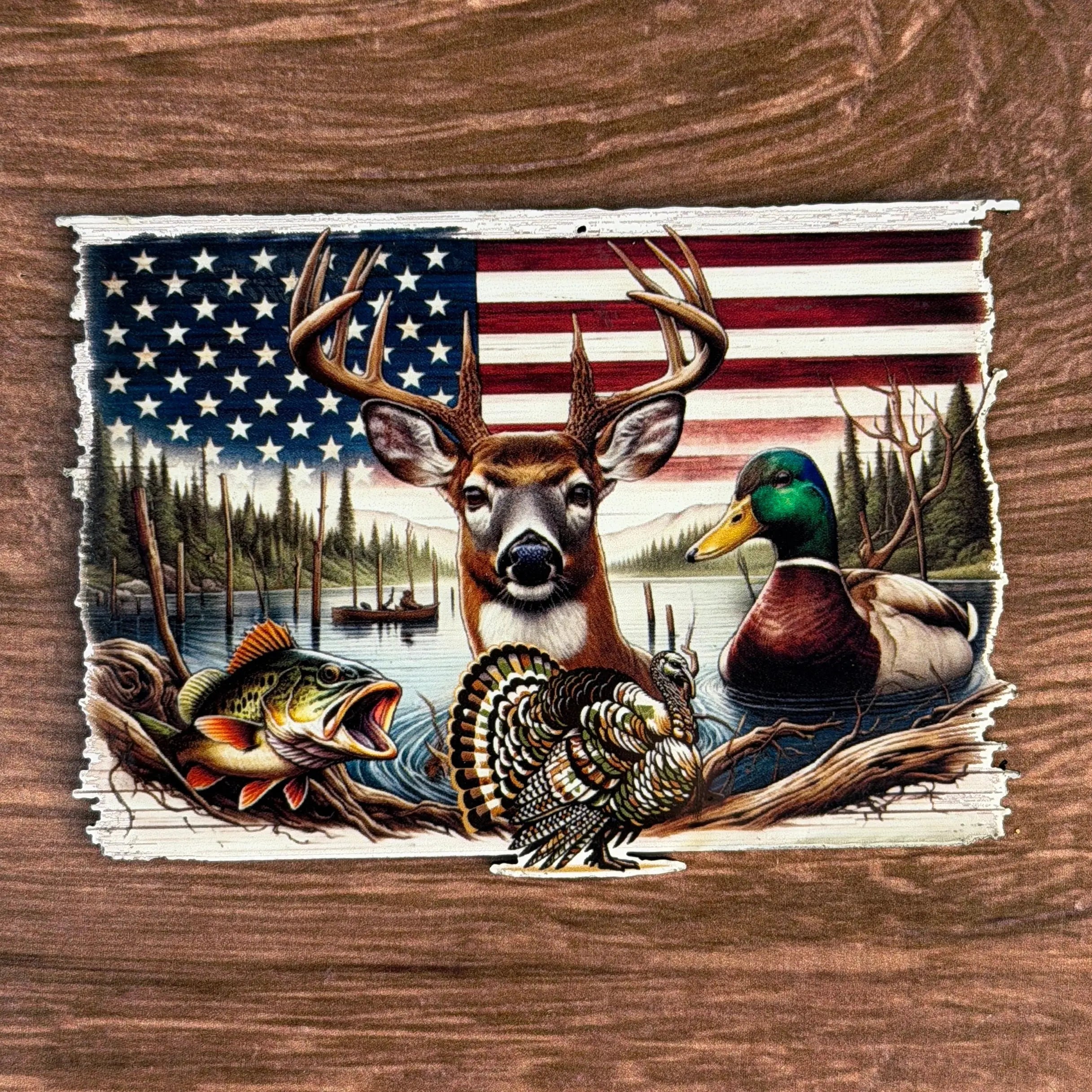 Hunting & Fishing Flag | UV Printed Leather Hat Patch 