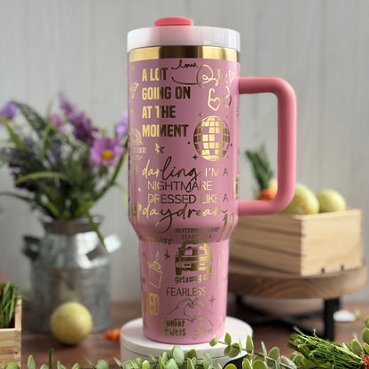 Taylor Swift Swiftie Engraved Tumbler (v2) Light Pink to Gold 40oz