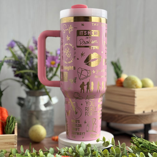 Taylor Swift Swiftie Engraved Tumbler (v2) Light Pink to Gold 40oz