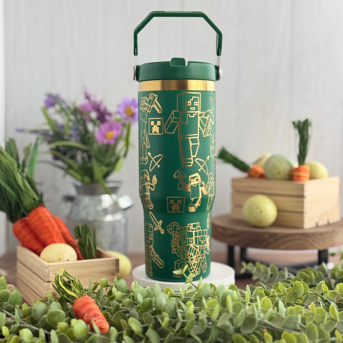 Minecraft Engraved Green to Gold Plated 30 oz Ice Flow Dupe Tumbler