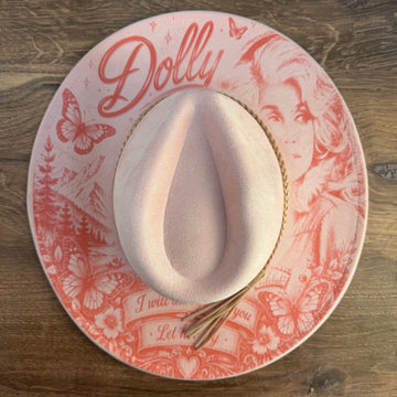 Dolly-Inspired Engraved Vegan Suede Flat Brim Cowboy Hat 