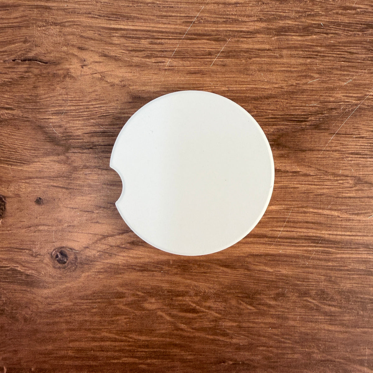 Blank ceramic car coaster with finger notch