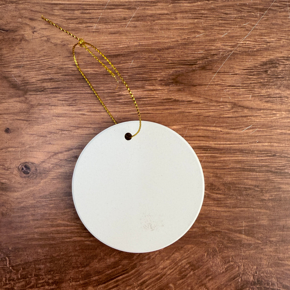 Blank ceramic ornament with gold hanging string