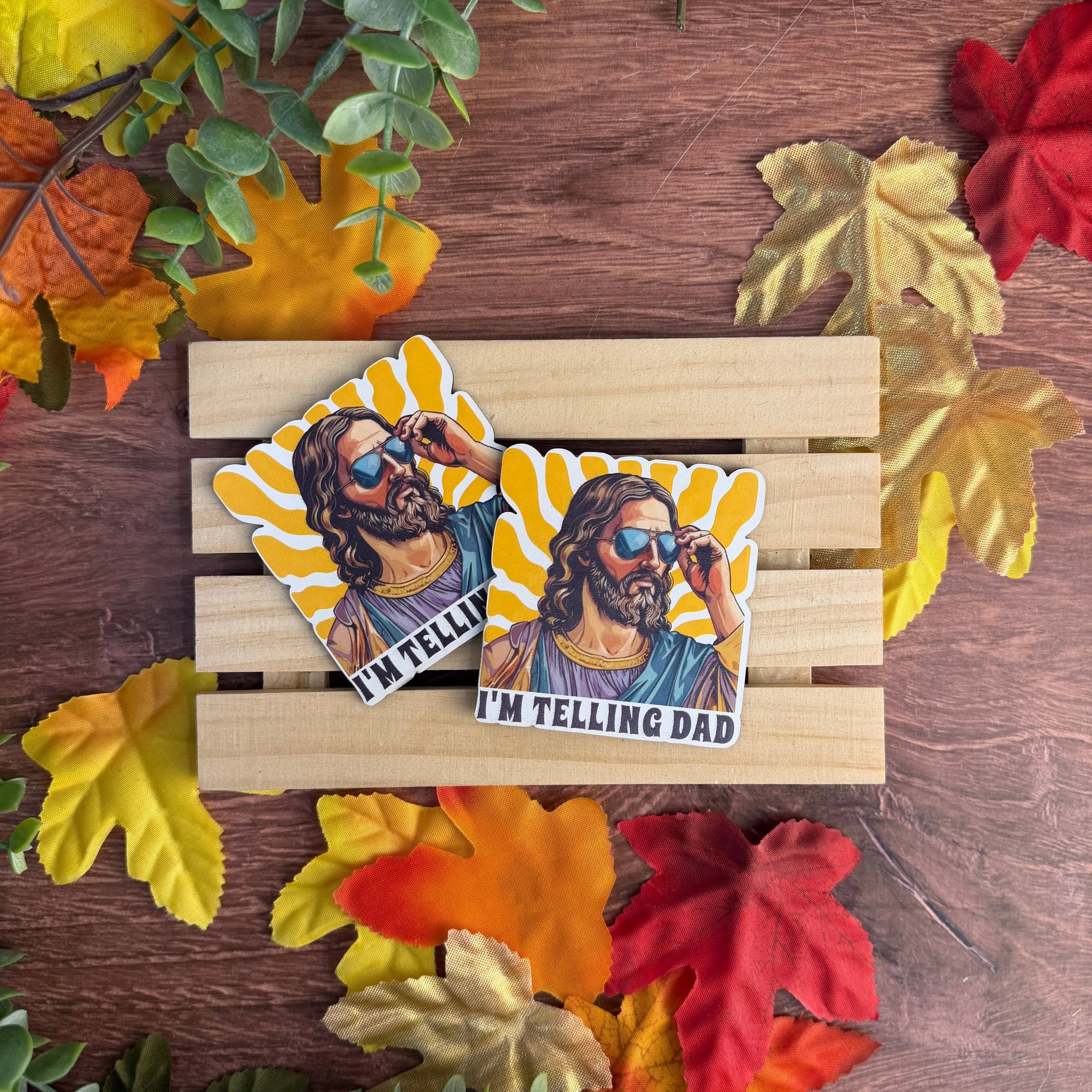 I'm Telling Dad (Jesus) | UV Printed Leather Hat Patch 