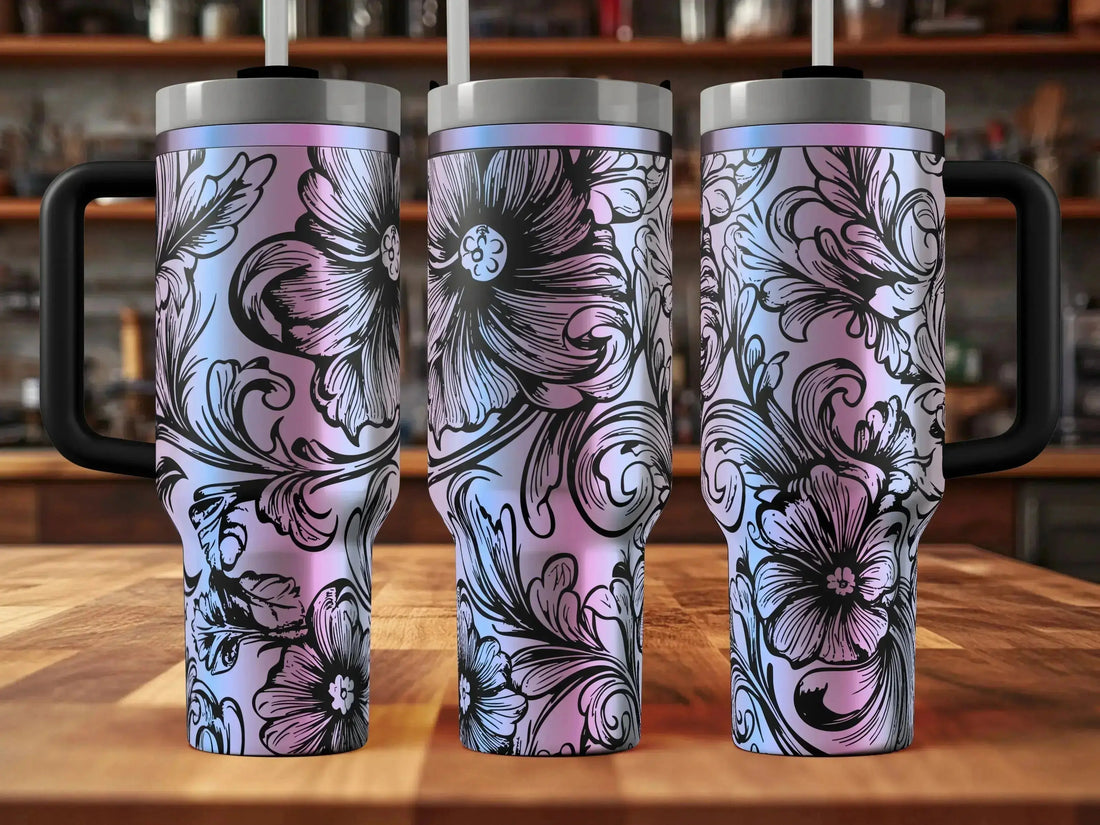 Inverted Western Tooled Leather Tumbler (30oz, 40oz, + Stanleys) 