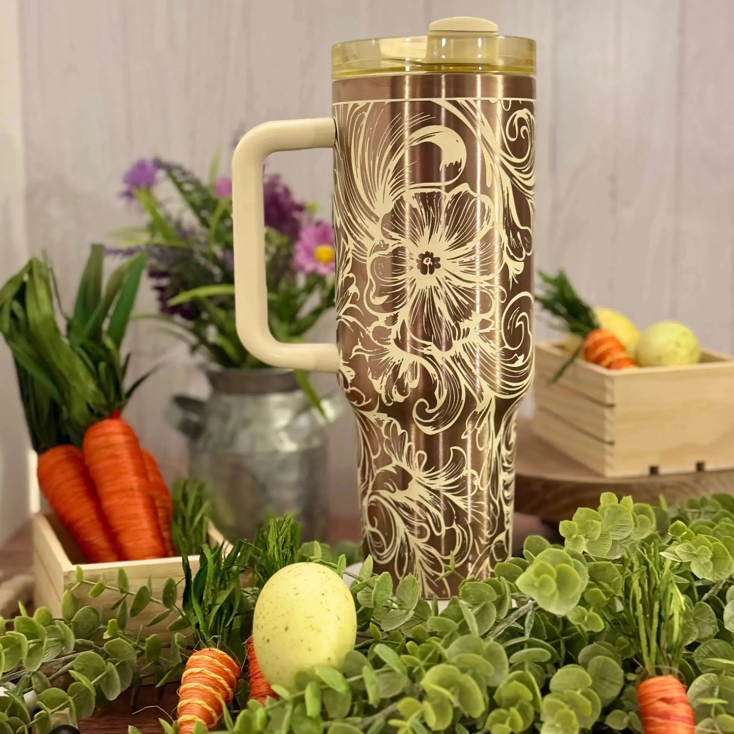 Inverted Western Tooled Leather Tumbler (30oz, 40oz, + Stanleys)