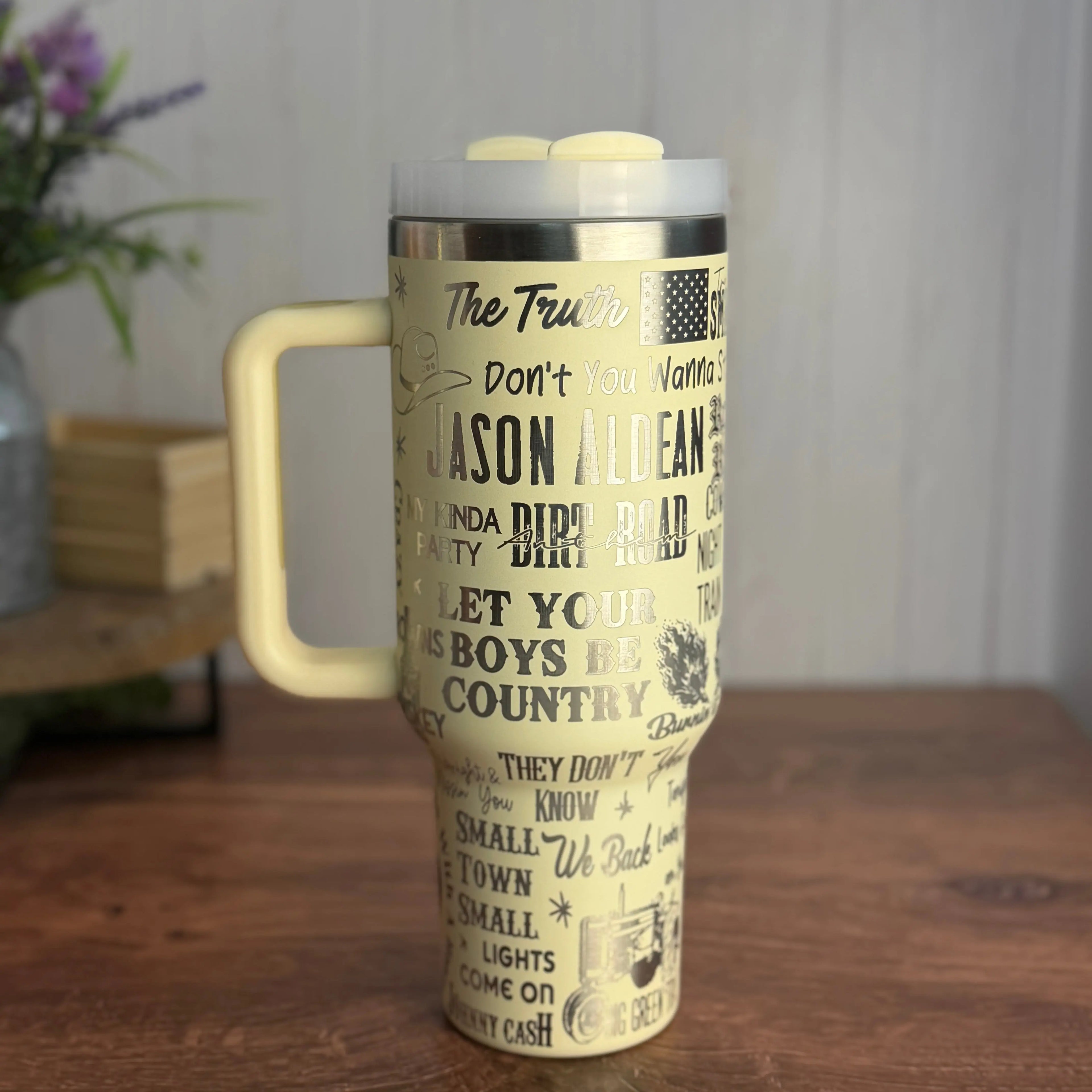 Jason Aldean Engraved Cream to Sliver 40oz 