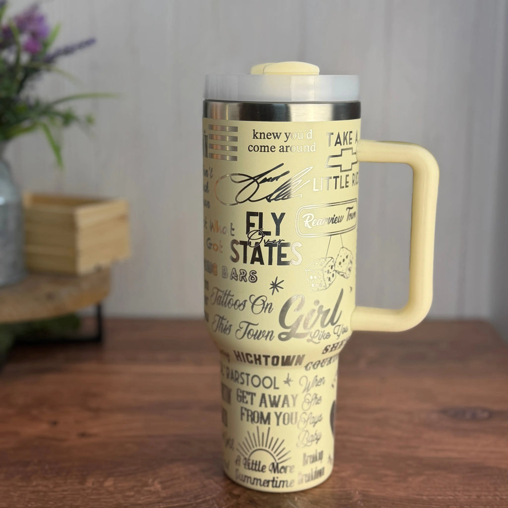 Jason Aldean Engraved Cream to Sliver 40oz 