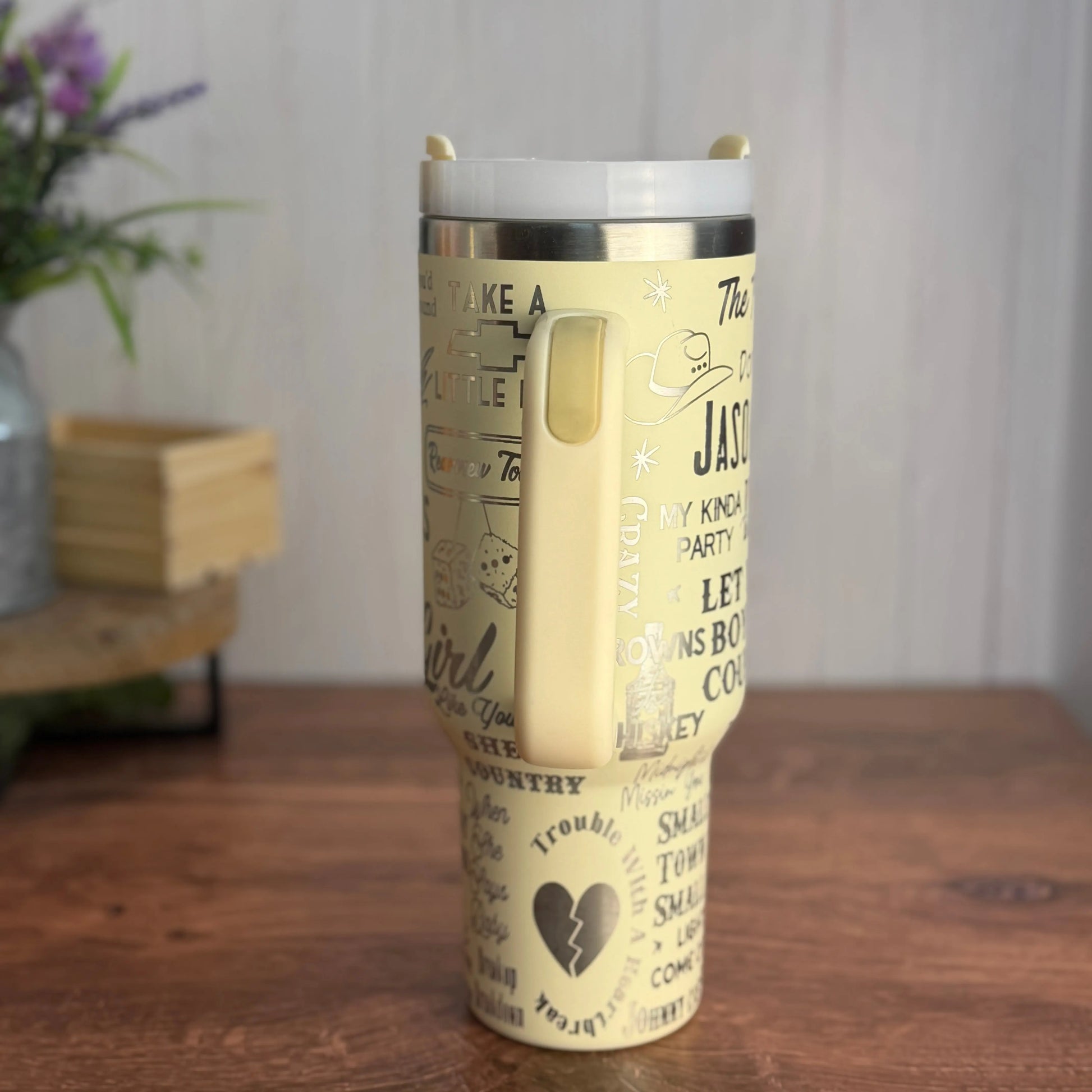 Jason Aldean Engraved Cream to Sliver 40oz 