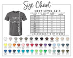 The image is a size chart for a unisex short sleeve t-shirt, providing measurements and color options for different sizes.