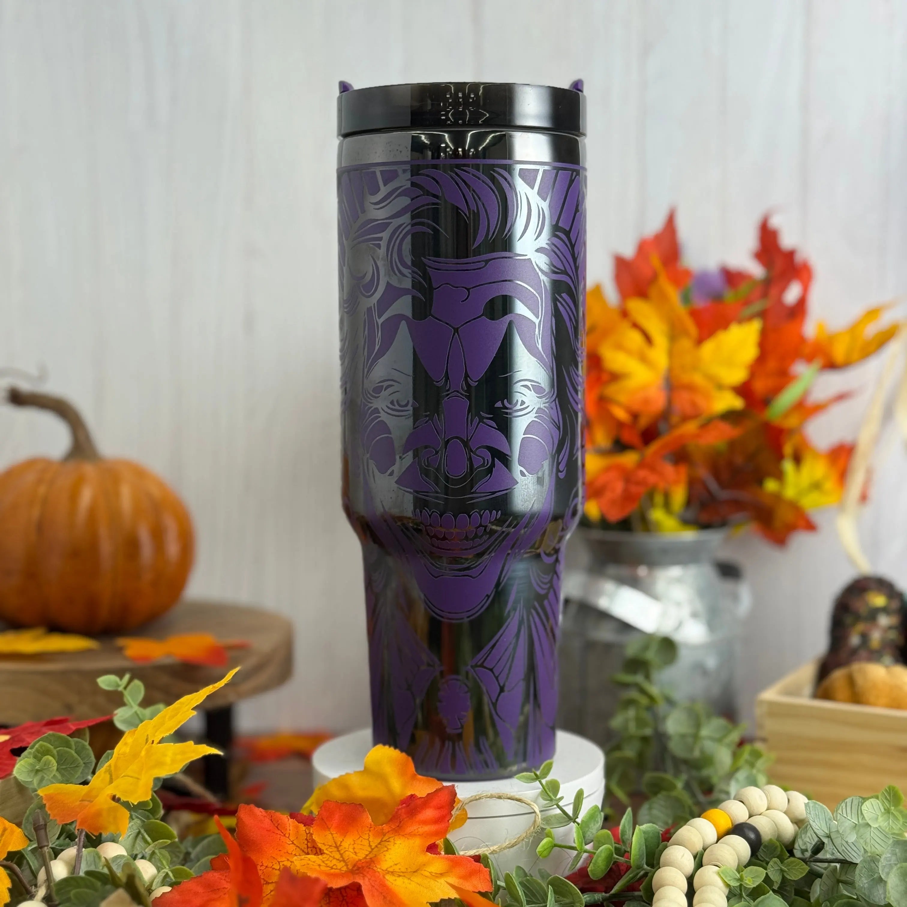 Joker Stained Glass Tumbler Purple to Black 40 oz 