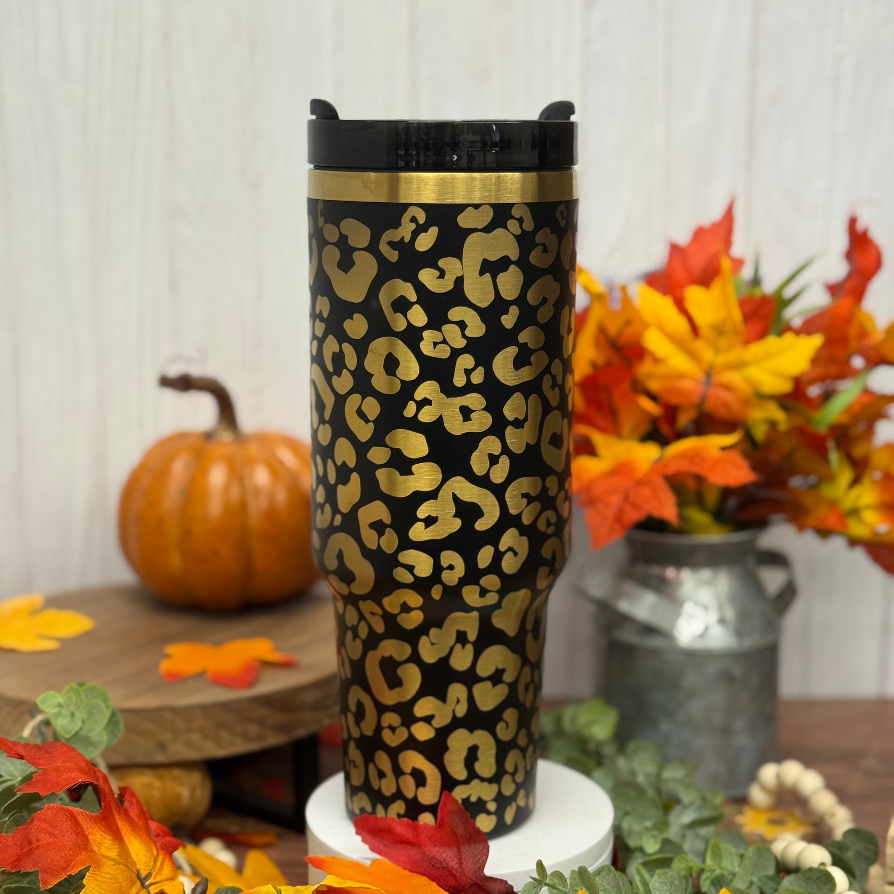 Leopard Print / Cheetah Print Tumbler Black to Gold Tumbler 40oz 