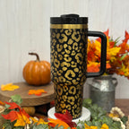 Leopard Print / Cheetah Print Tumbler Black to Gold Tumbler 40oz 