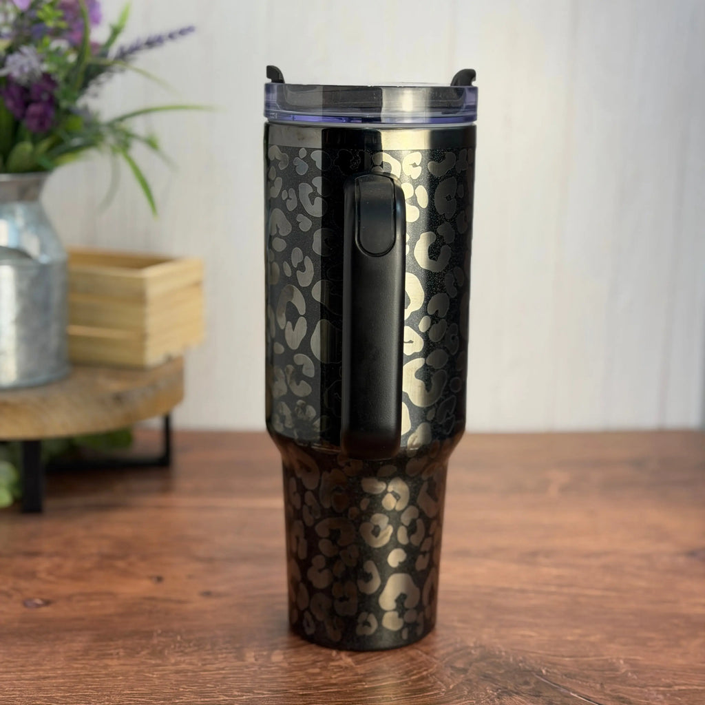 Leopard Tumbler Midnight Glitz to Black 40 oz tumbler 