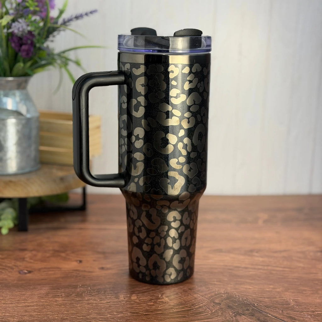 Leopard Tumbler Midnight Glitz to Black 40 oz tumbler 