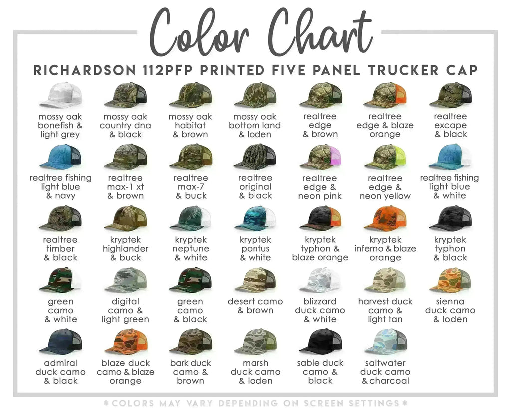 a collection of five different caps, each with a unique color and design, arranged in a grid format.