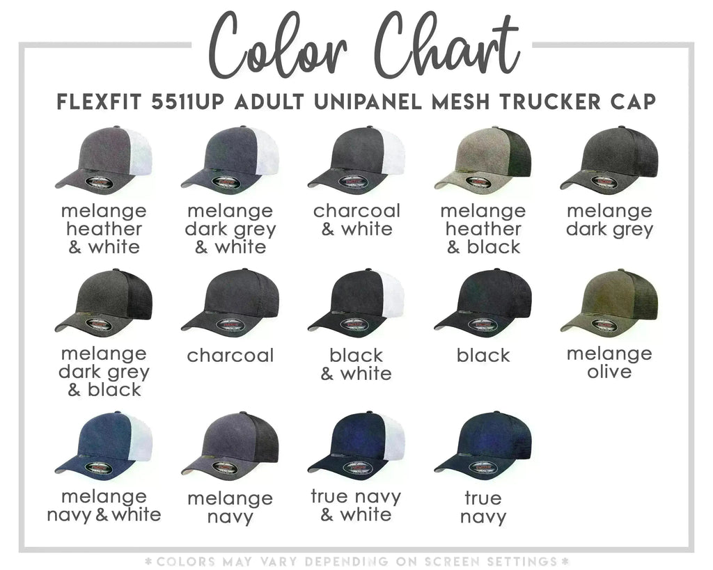 Color Chart: FlexFit 551UP Adult Unipanel Mesh Trucker Cap