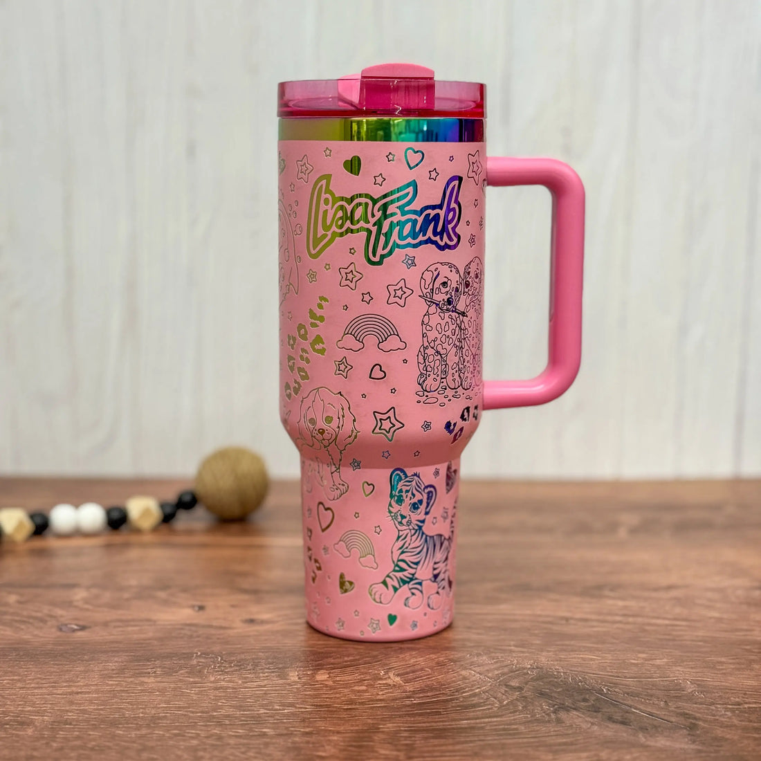 Lisa Frank Engraved Light Pink Rainbow 40oz Tumbler 