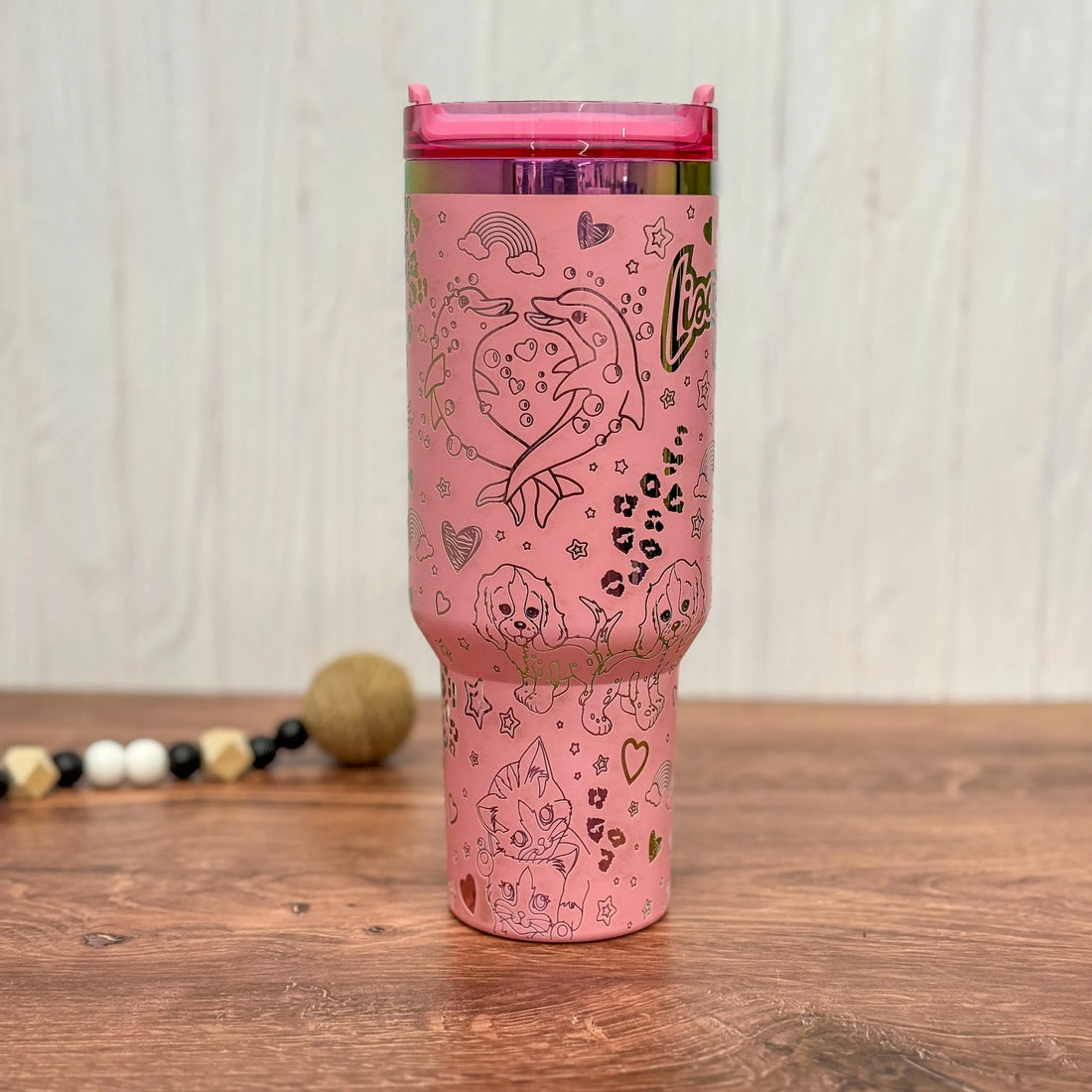 Lisa Frank Engraved Light Pink Rainbow 40oz Tumbler 