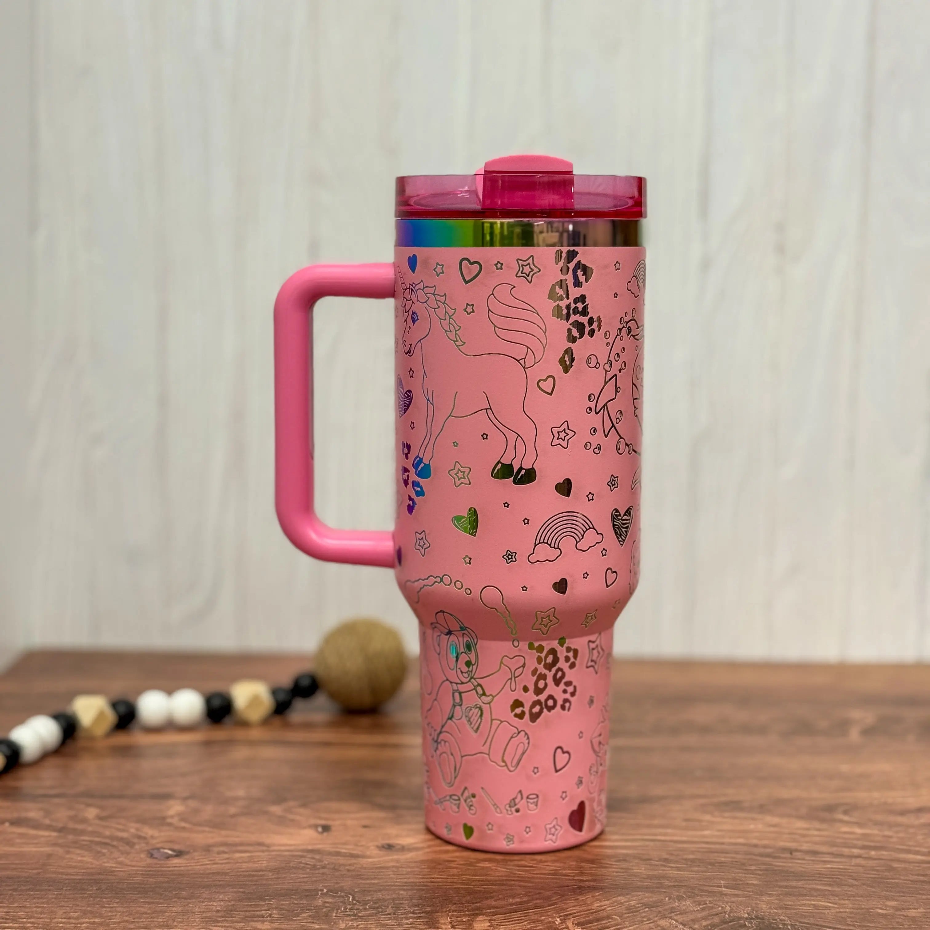 Lisa Frank Engraved Light Pink Rainbow 40oz Tumbler 