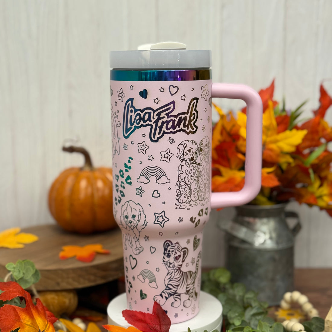 Lisa Frank Engraved Light Purple to Rainbow 40oz Tumbler 