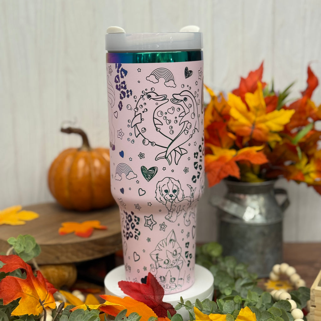 Lisa Frank Engraved Light Purple to Rainbow 40oz Tumbler 