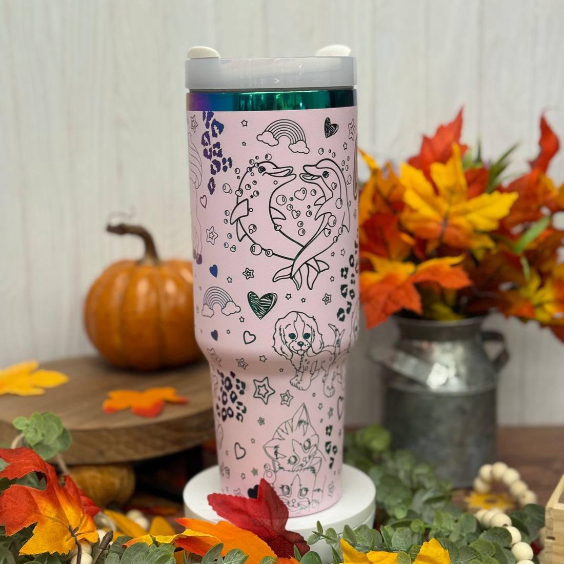 Lisa Frank Engraved Light Purple to Rainbow 40oz Tumbler 