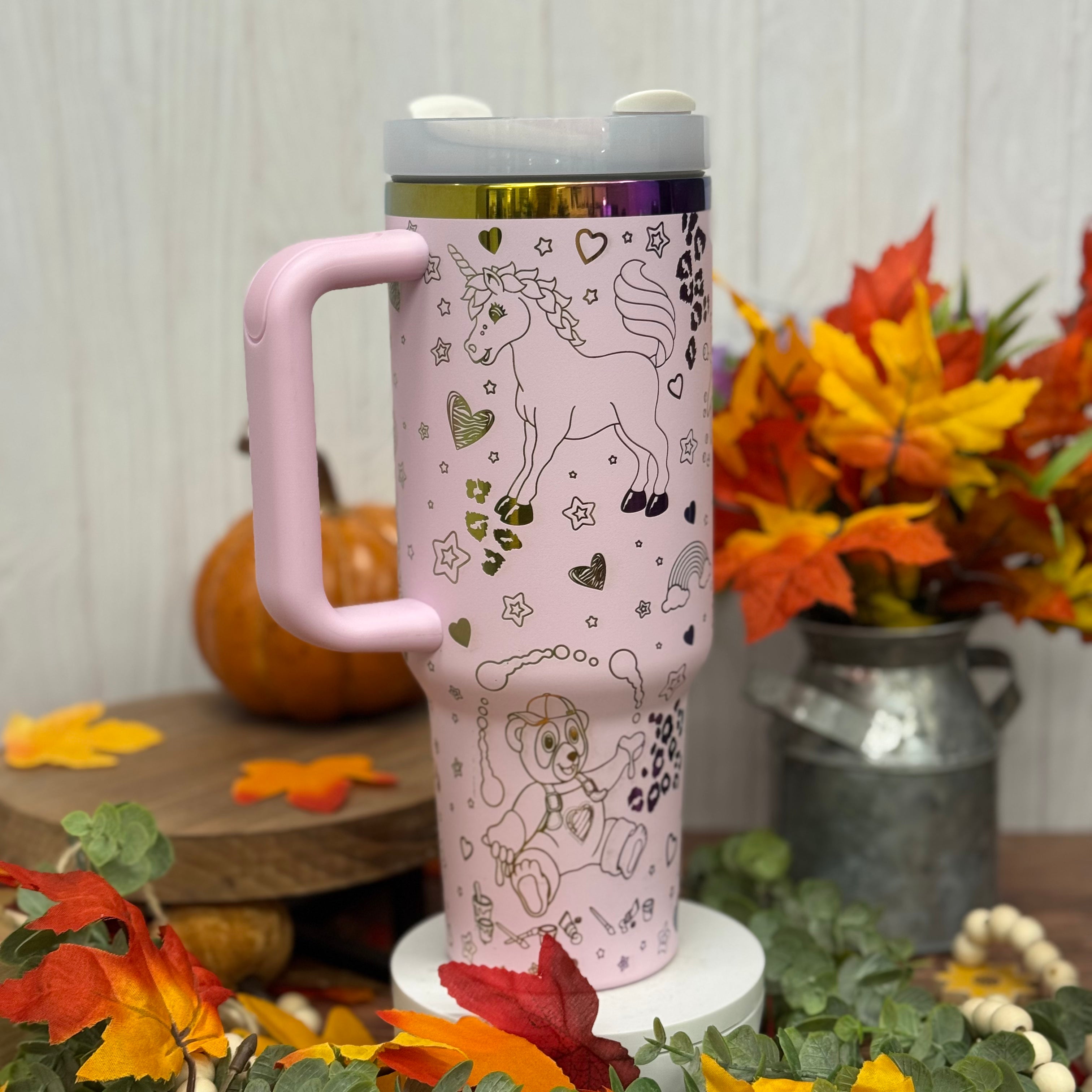 Lisa Frank Engraved Light Purple to Rainbow 40oz Tumbler 