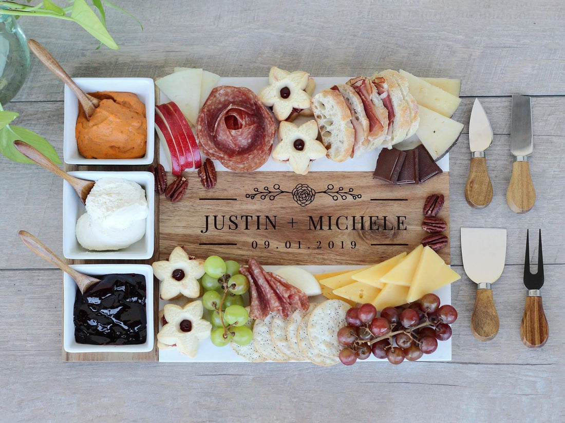 Marble & Acacia Charcuterie Cutting Board – 11 Piece Set 
