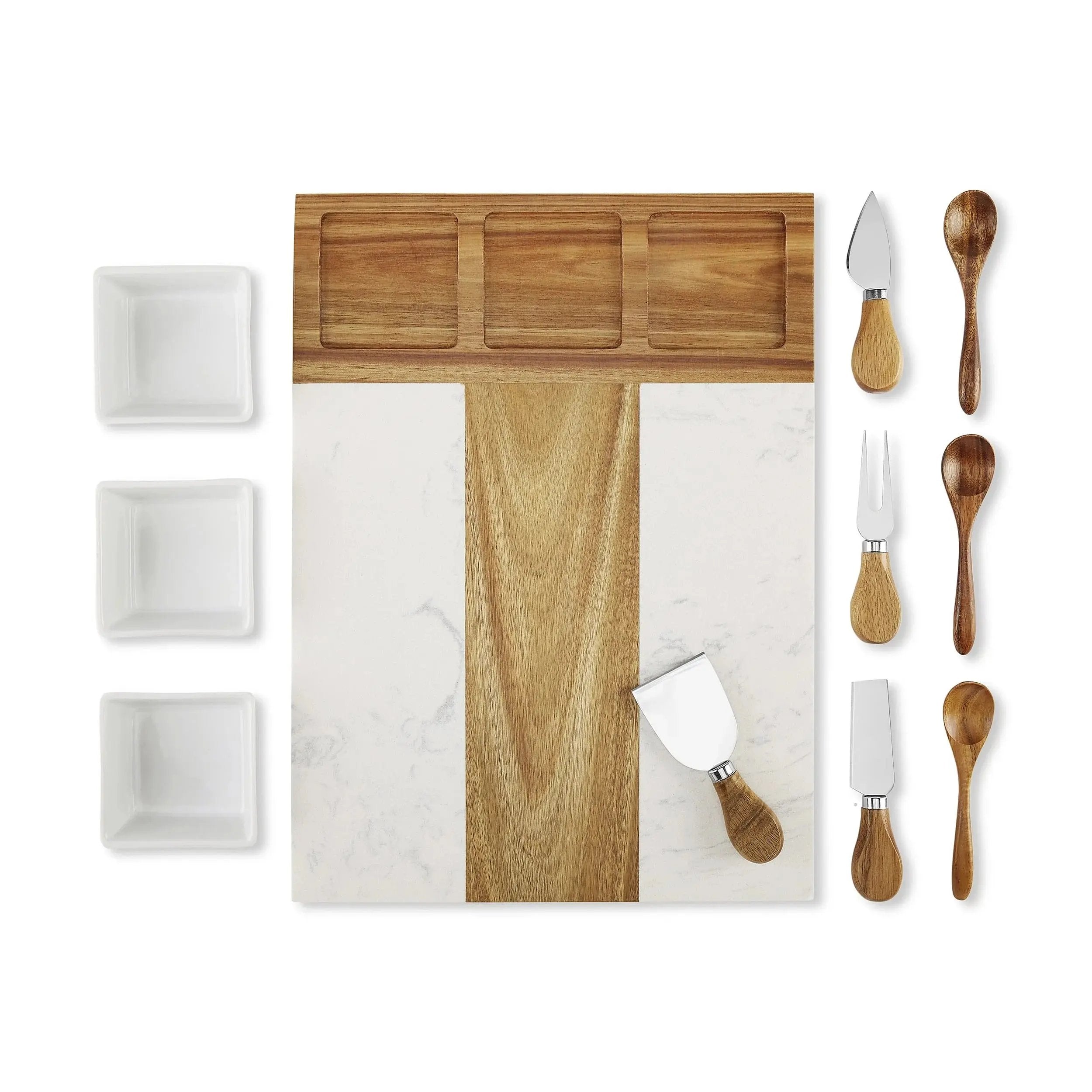 Marble & Acacia Charcuterie Cutting Board – 11 Piece Set 
