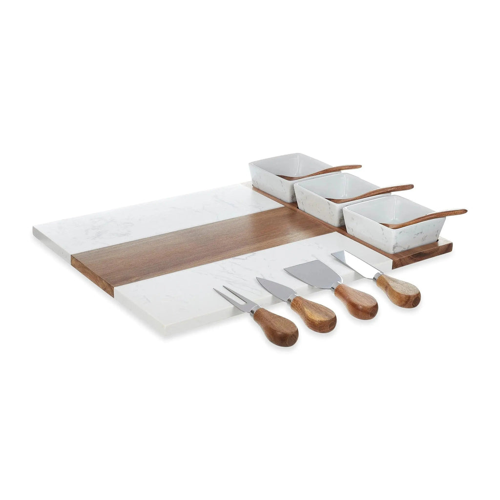 Marble & Acacia Charcuterie Cutting Board – 11 Piece Set 