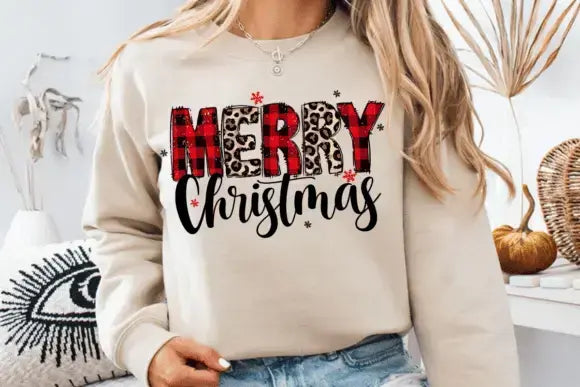 Merry Christmas Plaid & Leopard – Tee / Long Sleeve / Hoodie / Crewneck