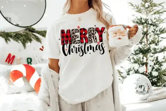 Merry Christmas Plaid & Leopard – Tee / Long Sleeve / Hoodie / Crewneck