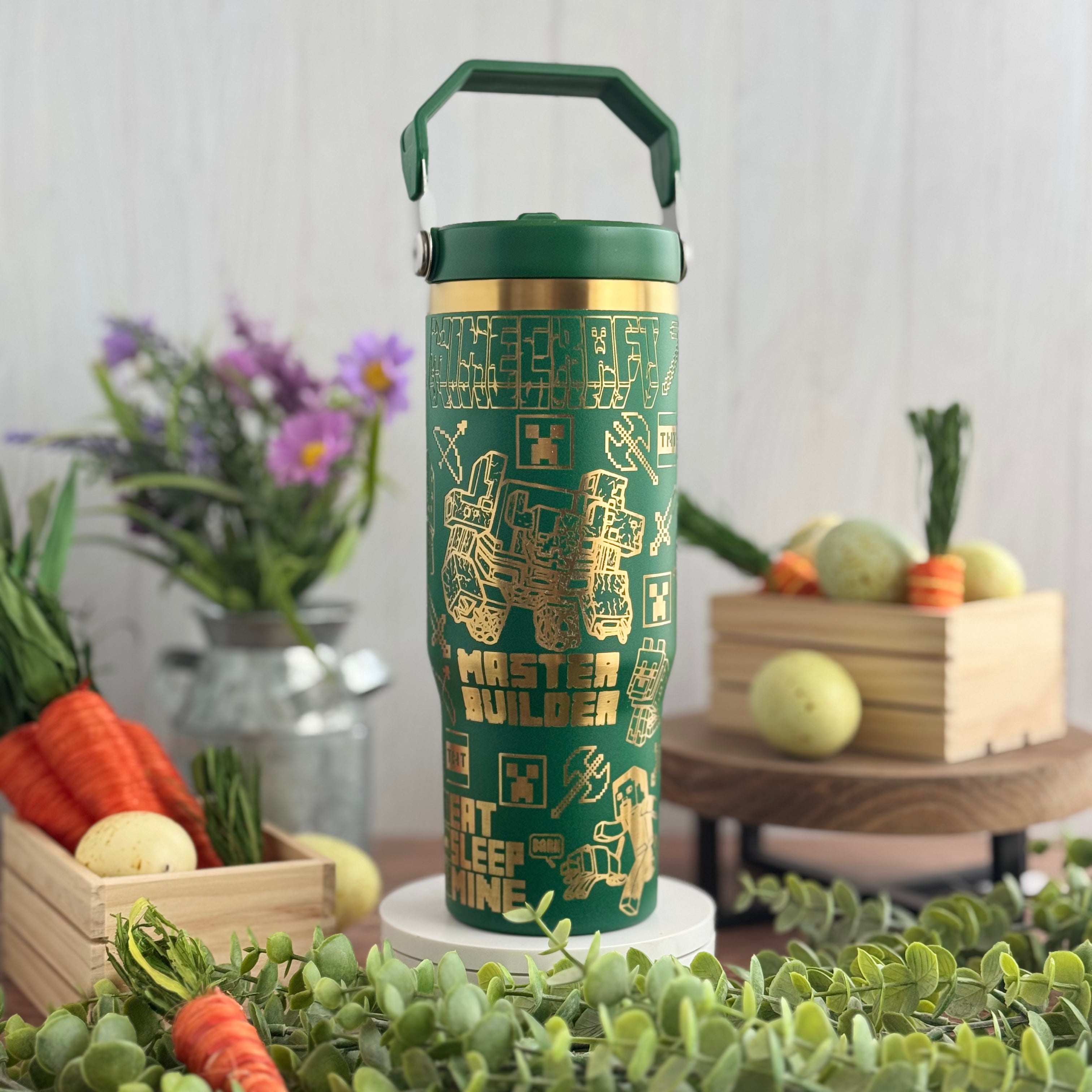 Minecraft Engraved Green to Gold Plated 30 oz Ice Flow Dupe Tumbler 