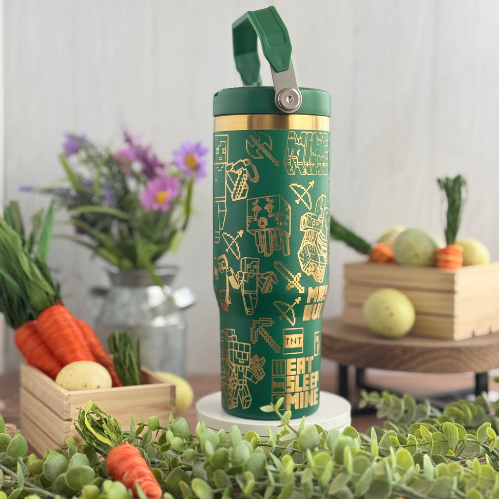 Minecraft Engraved Green to Gold Plated 30 oz Ice Flow Dupe Tumbler 