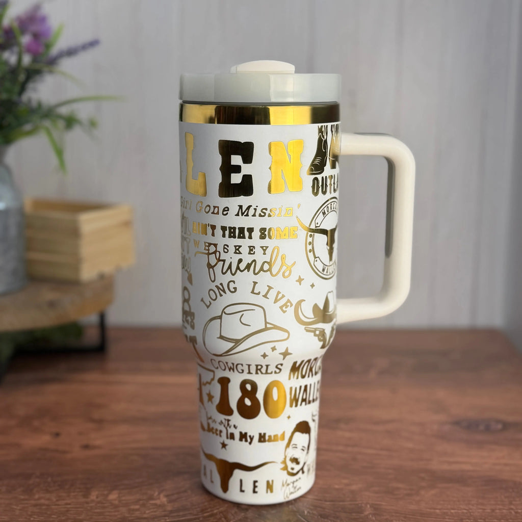 Morgan Wallen Tumbler White to Gold 40oz 