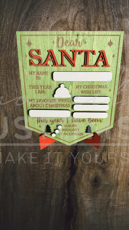 Multilayer Wooden Santa Sign - Erasable / Writable Whiteboard or Chalkboard 