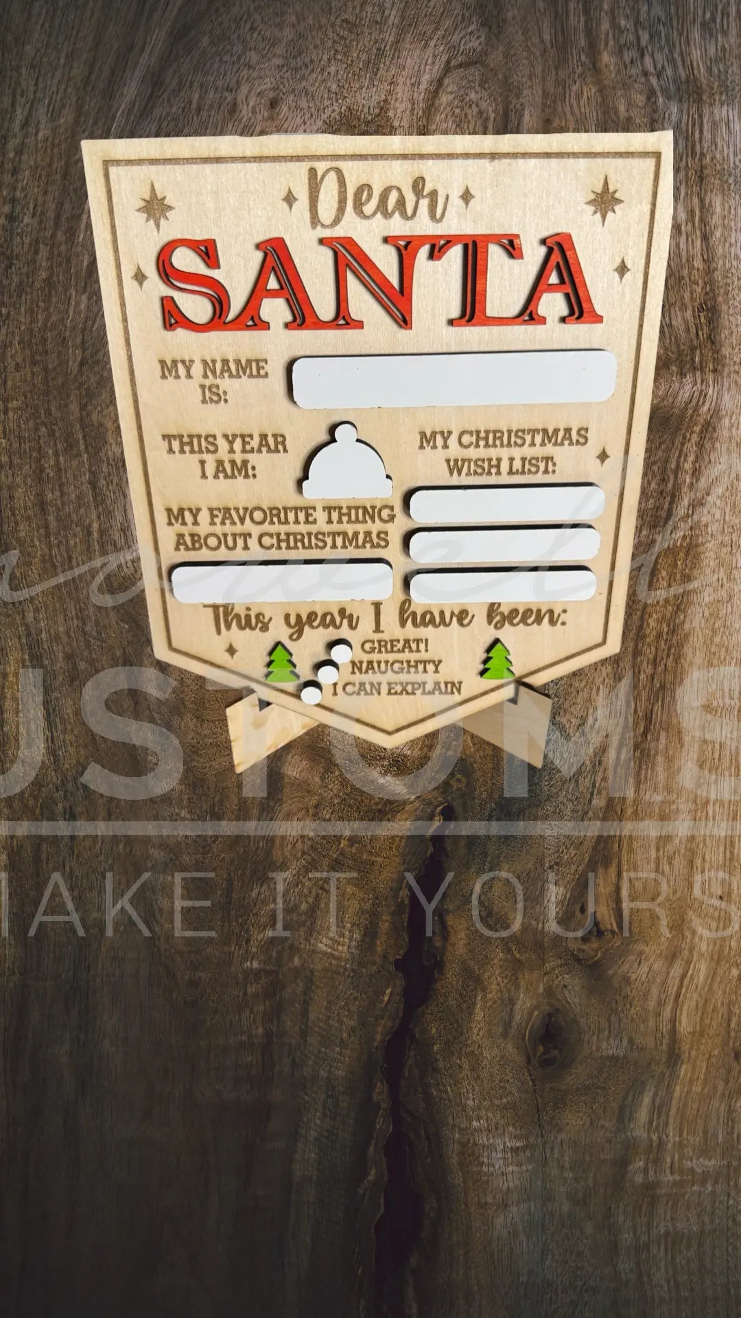 Multilayer Wooden Santa Sign - Erasable / Writable Whiteboard or Chalkboard 