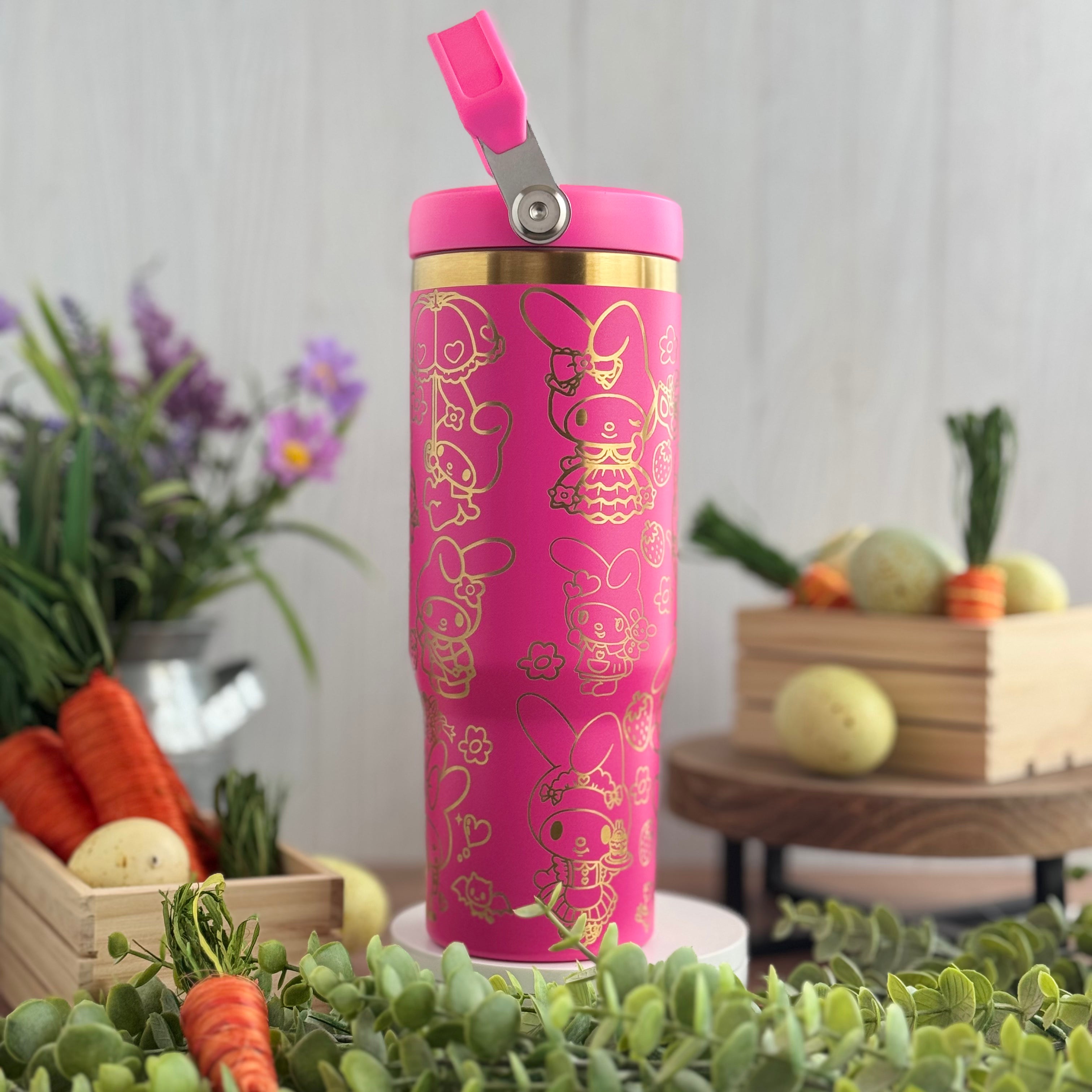 My Melody Engraved Pink to Gold Plated 30 oz Ice Flow Dupe Tumbler 