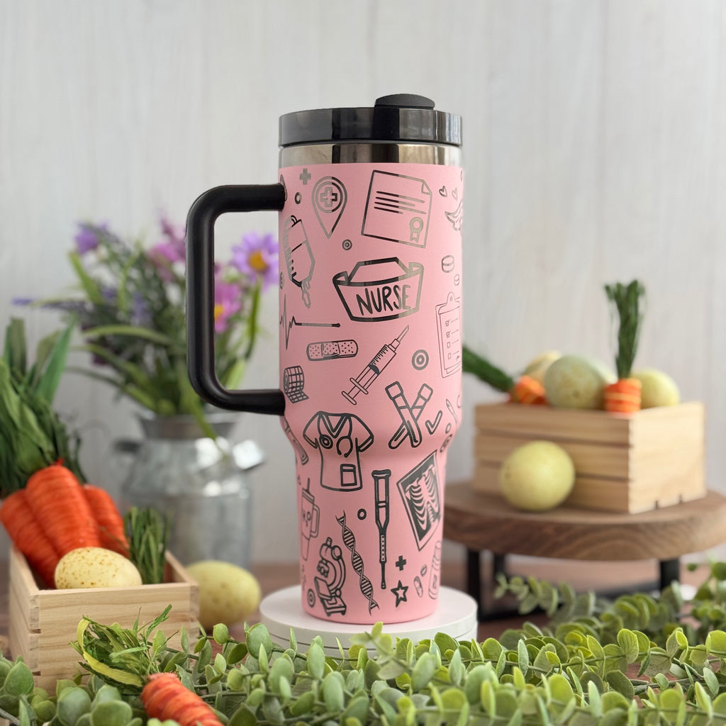 Nurse | RN | Tech Engraved Pink to Black 40oz Tumbler 