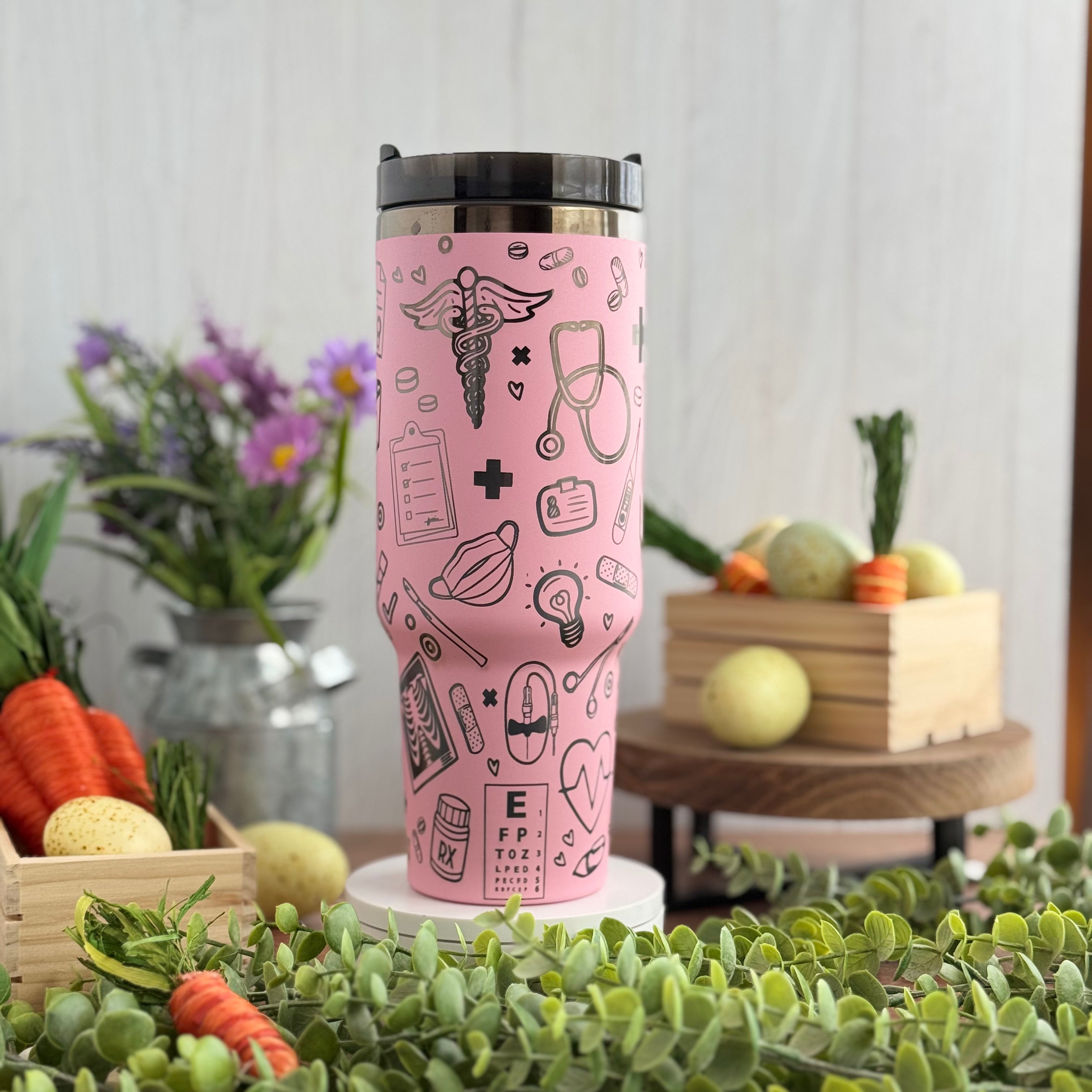 Nurse | RN | Tech Engraved Pink to Black 40oz Tumbler 