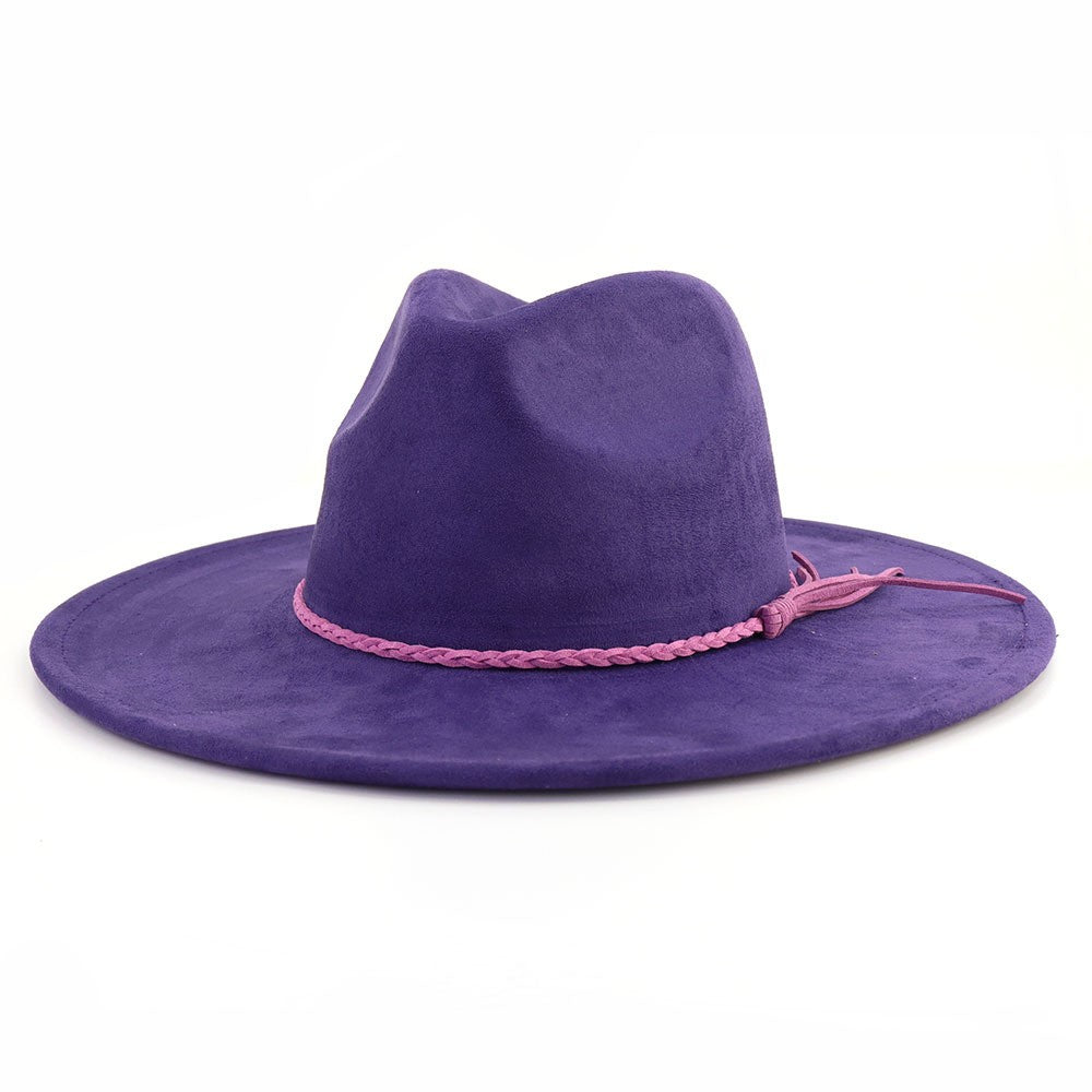 Purple vegan suede flat brim cowboy hat
