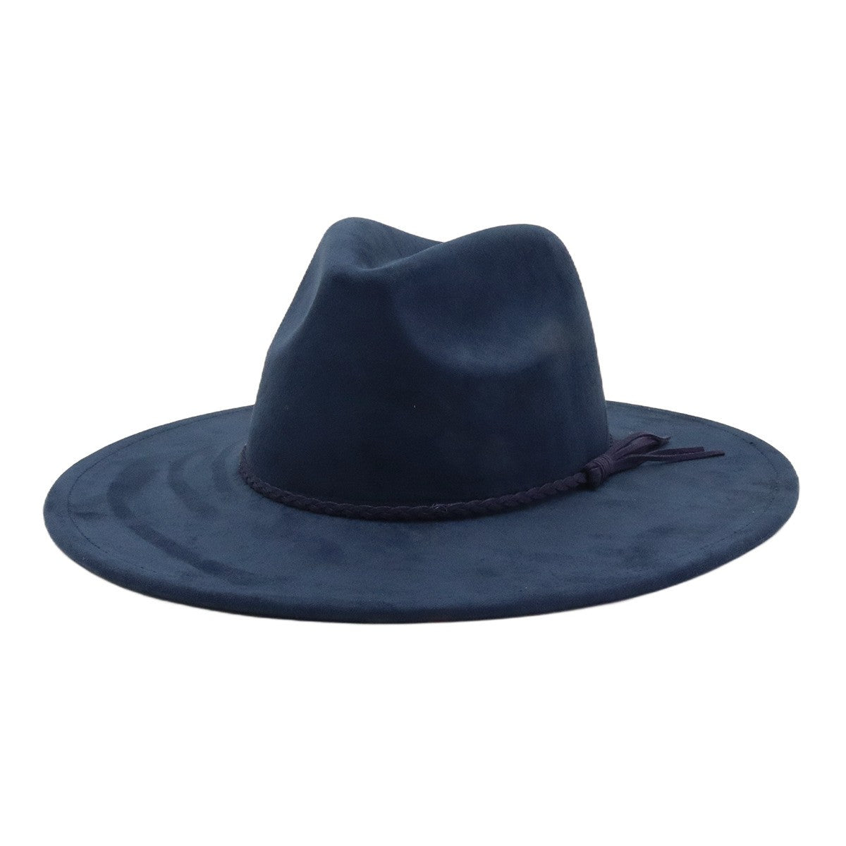 Navy vegan suede flat brim cowboy hat