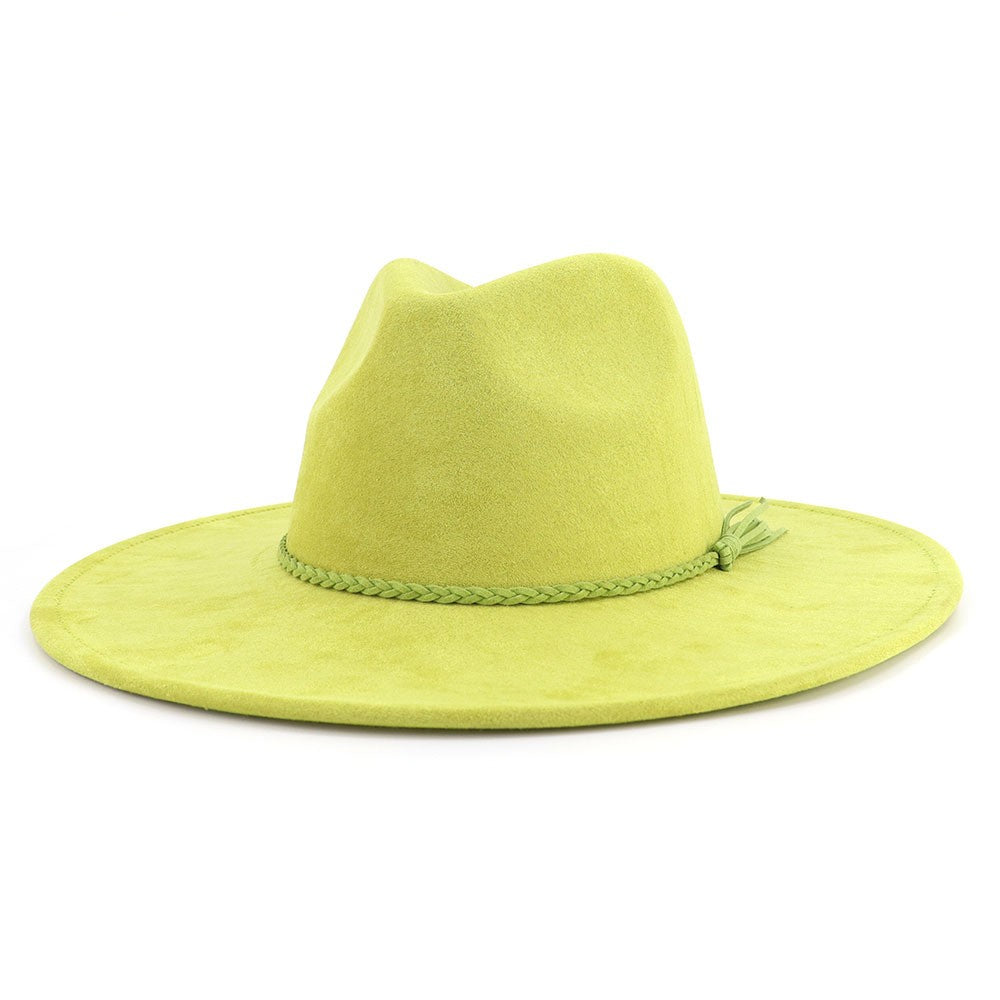 Lime vegan suede flat brim cowboy hat