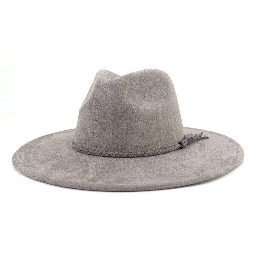 Charcoal vegan suede flat brim cowboy hat