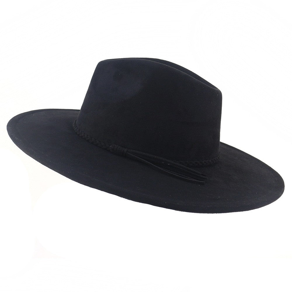 Black vegan suede flat brim cowboy hat