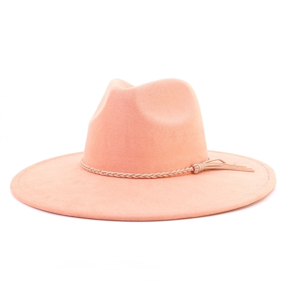 Dusty Pink vegan suede flat brim cowboy hat