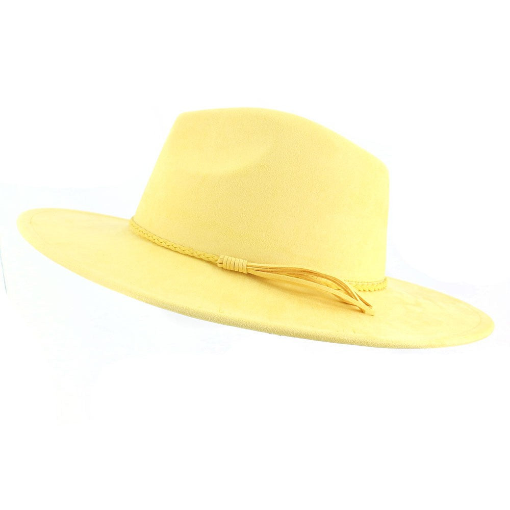 Yellow vegan suede flat brim cowboy hat